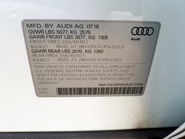 WA1VCAFP8HA027096 - 2017 AUDI SQ5 PRESTIGE  photo 10