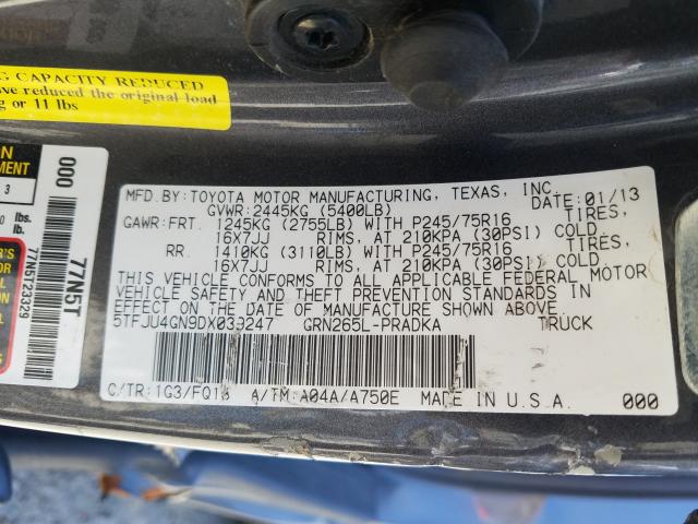 5TFJU4GN9DX039247 - 2013 TOYOTA TACOMA DOUBLE CAB PRERUNNER  photo 10