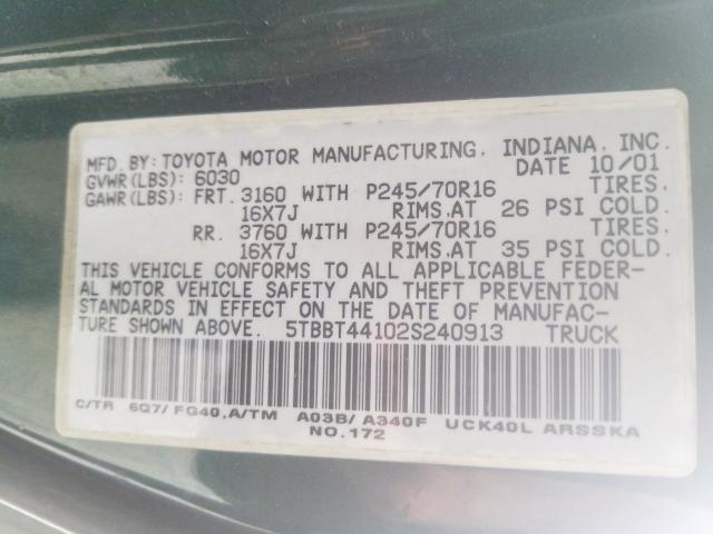 5TBBT44102S240913 - 2002 TOYOTA TUNDRA ACCESS CAB  照片 10
