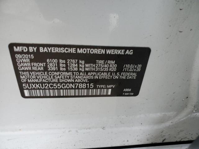 5UXKU2C55G0N78815 - 2016 BMW X6 XDRIVE35I WHITE photo 12