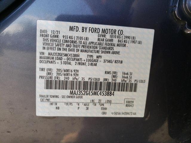 MAJ3S2GE5MC453884 - 2021 FORD ECOSPORT SE GRAY photo 13