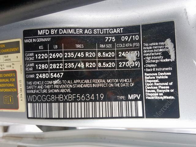 WDCGG8HBXBF563419 - 2011 MERCEDES-BENZ GLK 350 4MATIC  photo 10