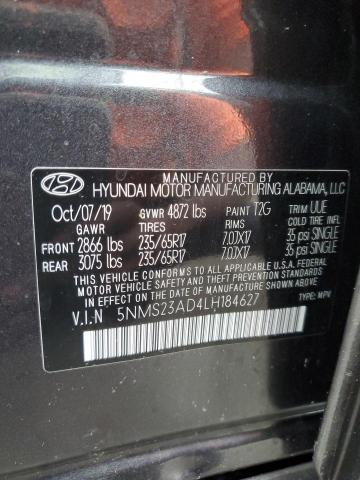 5NMS23AD4LH184627 - 2020 HYUNDAI SANTA FE SE GRAY photo 12