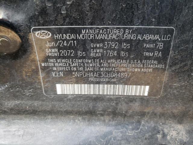 5NPDH4AE3CH084897 - 2012 HYUNDAI ELANTRA GLS BLACK photo 12