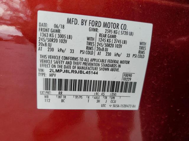 2LMPJ8LR9JBL45144 - 2018 LINCOLN MKX RESERVE 红色 照片 13