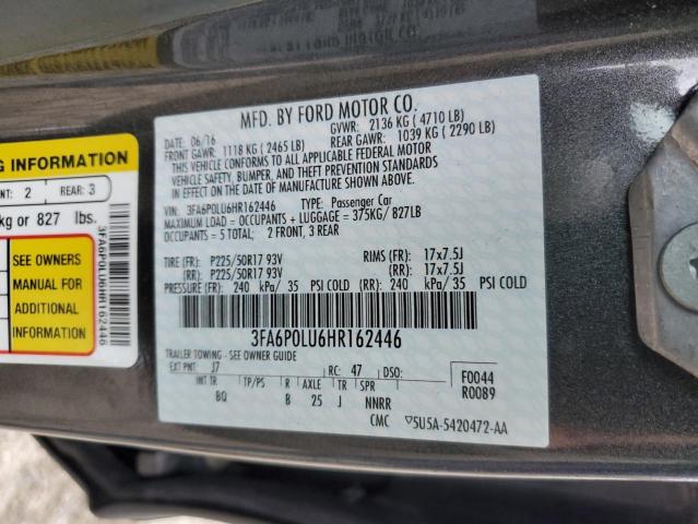 3FA6P0LU6HR162446 - 2017 FORD FUSION SE HYBRID GRAY photo 12