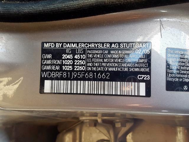 WDBRF81J95F681662 - 2005 MERCEDES-BENZ C 240 4MATIC  photo 10