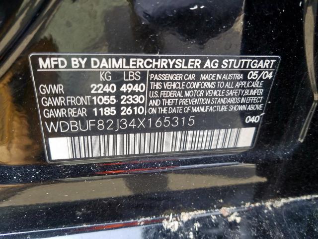 WDBUF82J34X165315 - 2004 MERCEDES-BENZ E 320 4MATIC  photo 10