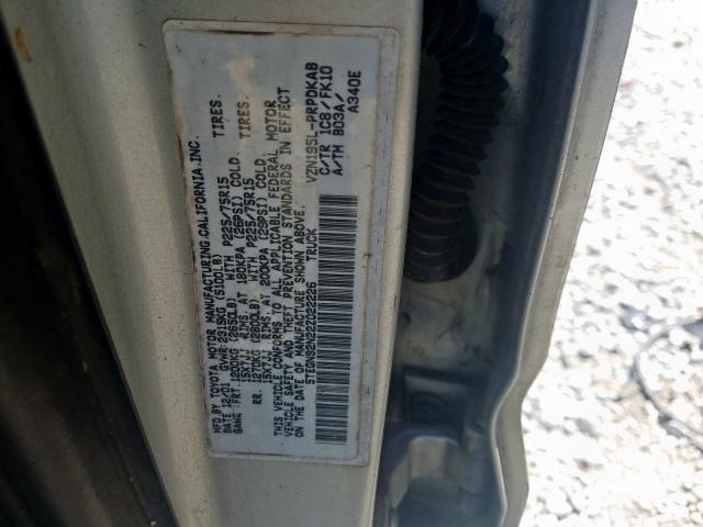 5TEGN92N22Z022226 - 2002 TOYOTA TACOMA DOUBLE CAB PRERUNNER  photo 10