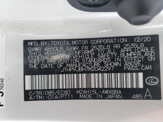 JTHP9JBH7M2042297 - 2021 LEXUS UX 250H WHITE photo 13