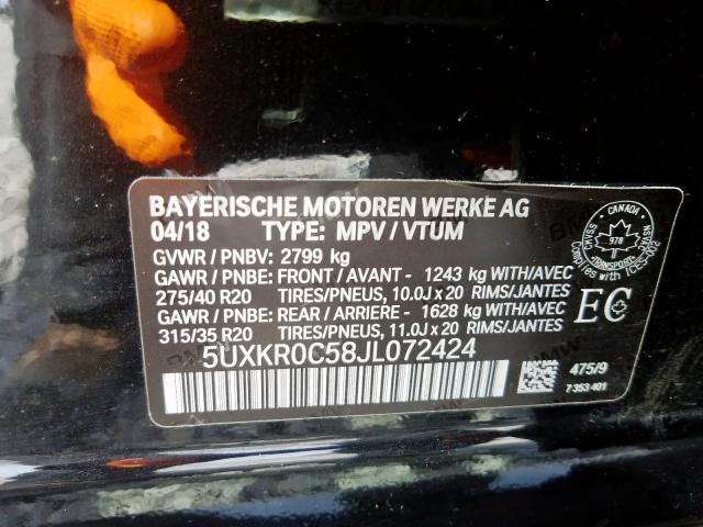 5UXKR0C58JL072424 - 2018 BMW X5 XDRIVE35I  photo 10