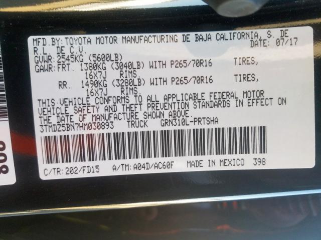 3TMDZ5BN7HM030893 - 2017 TOYOTA TACOMA DOUBLE CAB  照片 10