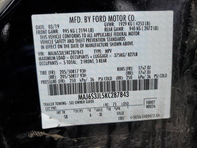 MAJ6S3JL5KC287843 - 2019 FORD ECOSPORT SES BLACK photo 12