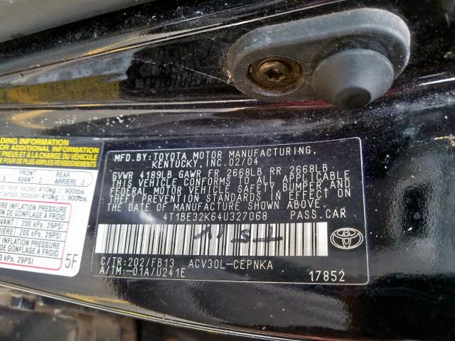 4T1BE32K64U327068 - 2004 TOYOTA CAMRY LE  photo 10