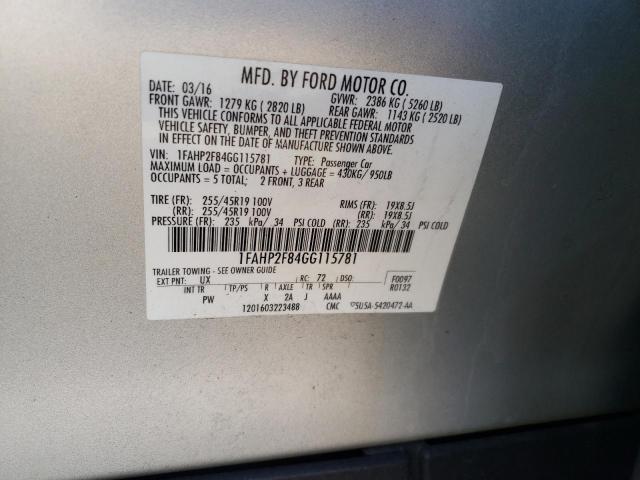 1FAHP2F84GG115781 - 2016 FORD TAURUS LIMITED SILVER photo 12