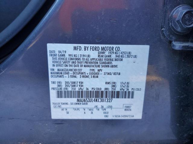 MAJ6S3JL4KC301327 - 2019 FORD ECOSPORT SES CHARCOAL photo 12