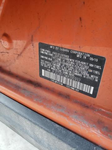 JF2GTAEC0KH391932 - 2019 SUBARU CROSSTREK PREMIUM ნარინჯისფერი ფოტო 12