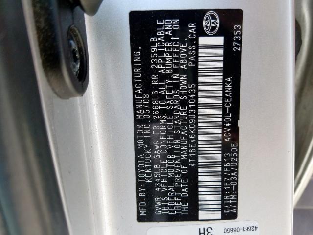 4T1BE46K09U310435 - 2009 TOYOTA CAMRY BASE  photo 10