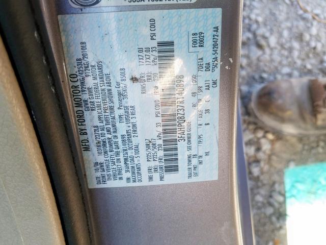 3FAHP08Z37R140898 - 2007 FORD FUSION SEL  photo 10