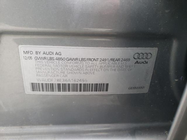 WAUDF78E36A162455 - 2006 AUDI A4 2.0T QUATTRO SILVER photo 12