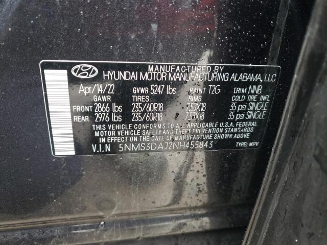 5NMS3DAJ2NH455843 - 2022 HYUNDAI SANTA FE SEL BLACK photo 13