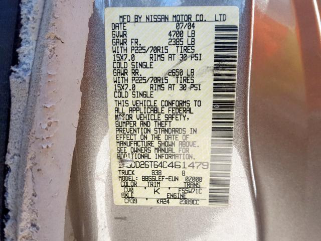 1N6DD26T64C461479 - 2004 NISSAN FRONTIER KING CAB XE  photo 10