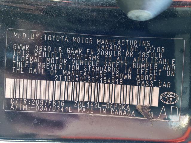 2T1BU40E29C164918 - 2009 TOYOTA COROLLA BASE BLACK photo 12