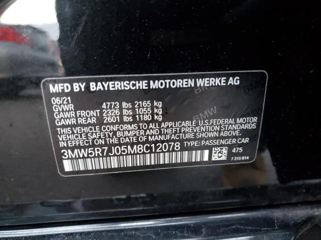 3MW5R7J05M8C12078 - 2021 BMW 330XI BLACK photo 12