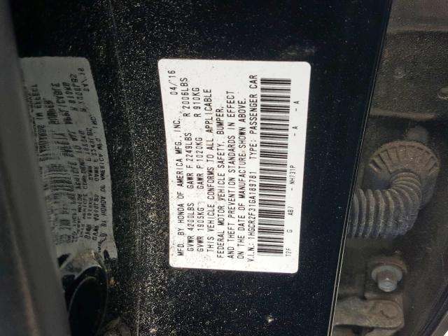 1HGCR2F31GA189781 - 2016 HONDA ACCORD LX  photo 10