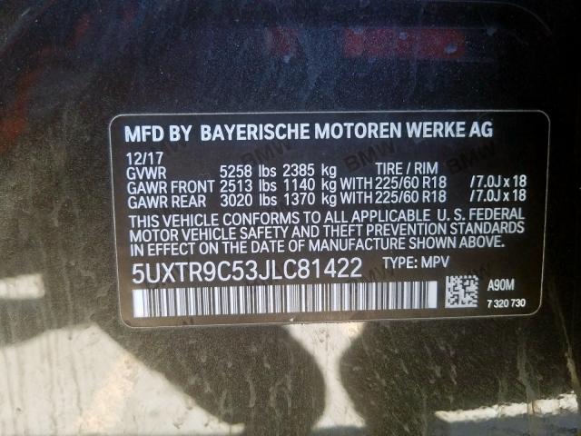 5UXTR9C53JLC81422 - 2018 BMW X3 XDRIVE30I  Foto 10