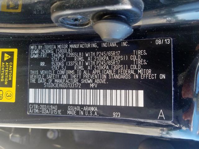 5TDZK3EH6DS133172 - 2013 TOYOTA HIGHLANDER BASE  photo 10