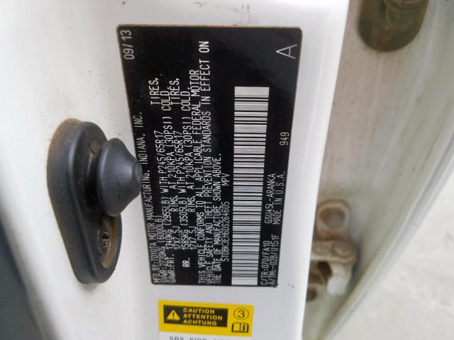 5TDBK3EH6DS264605 - 2013 TOYOTA HIGHLANDER BASE  photo 10