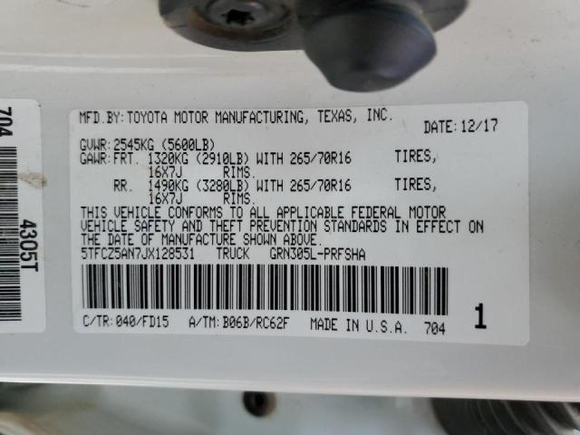 5TFCZ5AN7JX128531 - 2018 TOYOTA TACOMA DOUBLE CAB 白色 照片 13