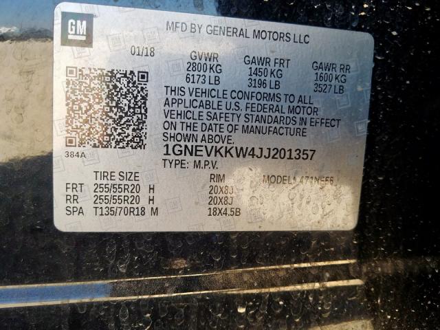 1GNEVKKW4JJ201357 - 2018 CHEVROLET TRAVERSE HIGH COUNTRY  photo 10