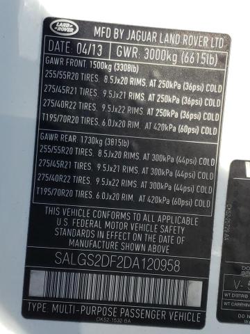 SALGS2DF2DA120958 - 2013 LAND ROVER RANGE ROVE HSE WHITE photo 13