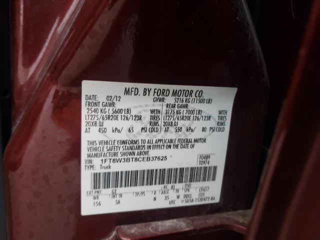 1FT8W3BT8CEB37625 - 2012 FORD F350 SUPER MAROON photo 12