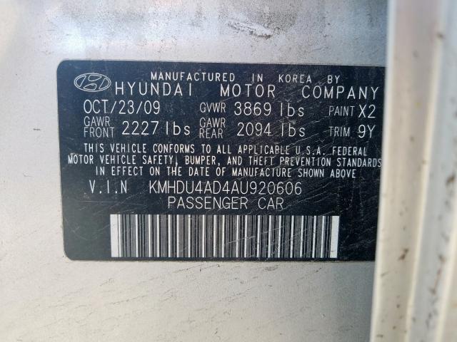 KMHDU4AD4AU920606 - 2010 HYUNDAI ELANTRA BLUE  photo 10