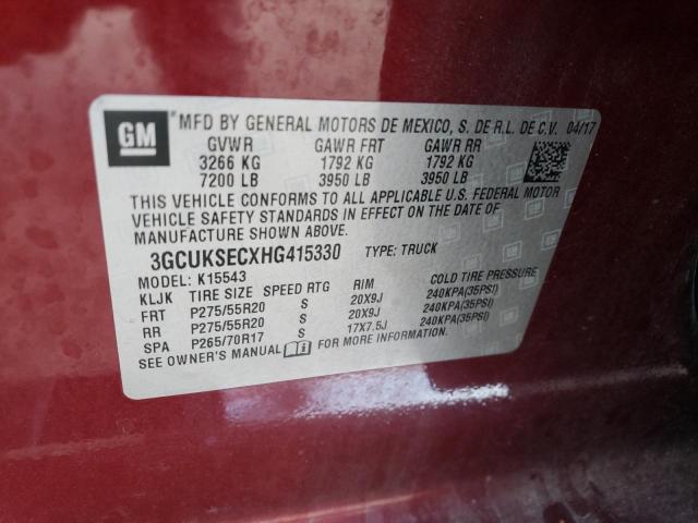 3GCUKSECXHG415330 - 2017 CHEVROLET SILVERADO K1500 LTZ BURGUNDY photo 12