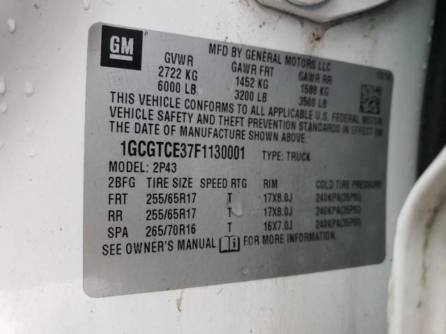 1GCGTCE37F1130001 - 2015 CHEVROLET COLORADO Z71 WHITE photo 12