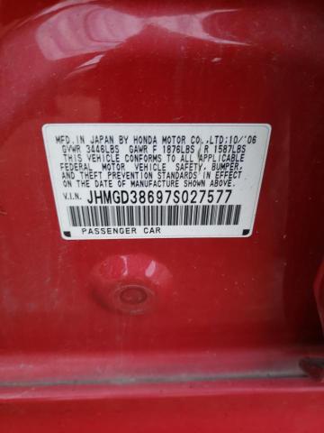 JHMGD38697S027577 - 2007 HONDA FIT S RED photo 12