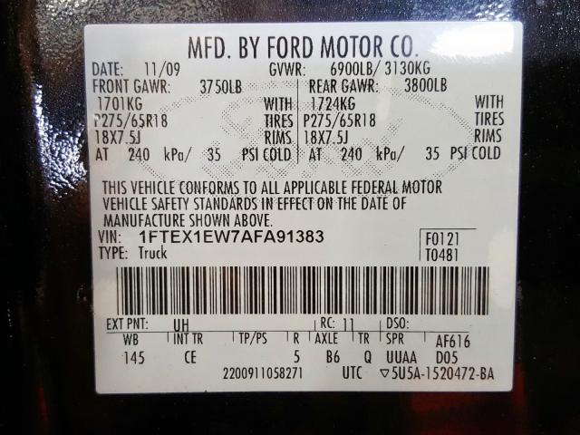 1FTEX1EW7AFA91383 - 2010 FORD F150 SUPER CAB  photo 10