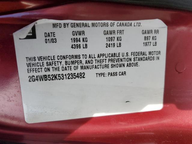 2G4WB52K531235482 - 2003 BUICK REGAL LS 勃艮第红 照片 12