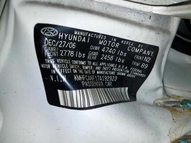 KMHFC46F17A192923 - 2007 HYUNDAI AZERA SE  photo 10