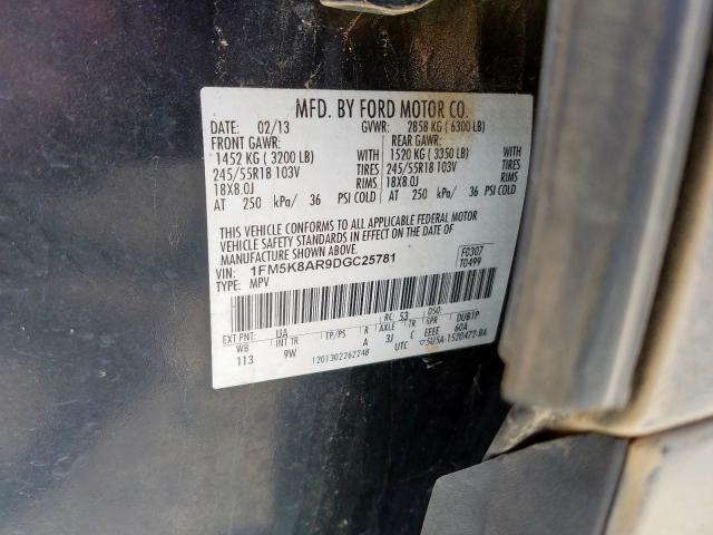 1FM5K8AR9DGC25781 - 2013 FORD EXPLORER POLICE INTERCEPTOR  photo 10