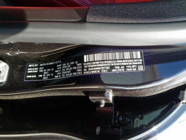 ZASFAKNN9J7B77363 - 2018 ALFA ROMEO STELVIO TI SPORT BLACK photo 10