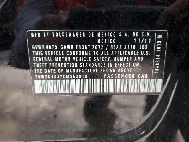 3VW2K7AJ2CM353910 - 2012 VOLKSWAGEN JETTA BASE 黑色 照片 12