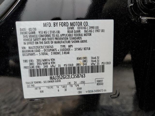 MAJ3S2GE2LC358763 - 2020 FORD ECOSPORT SE BLACK photo 13