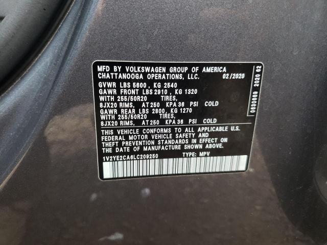 1V2YE2CA6LC209250 - 2020 VOLKSWAGEN ATLAS CROS SE ნაცრისფერი ფოტო 14