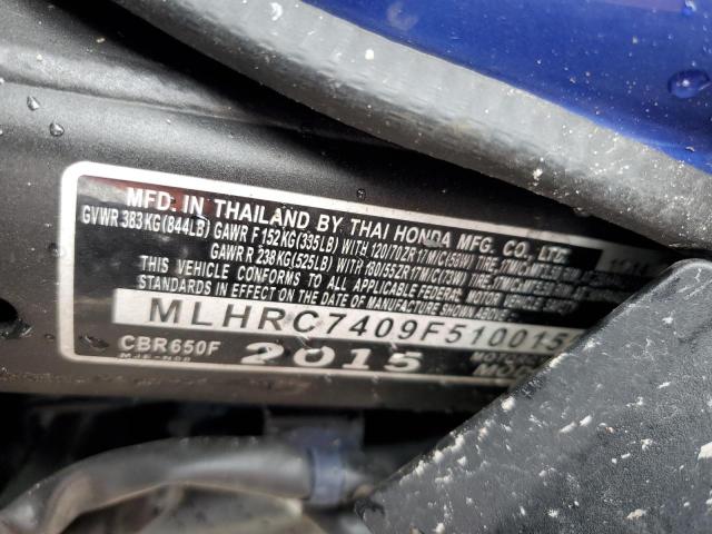 MLHRC7409F5100155 - 2015 HONDA CBR650 F BLUE photo 10