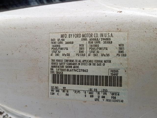 1FTRX18L6YNC27862 - 2000 FORD F150  photo 10